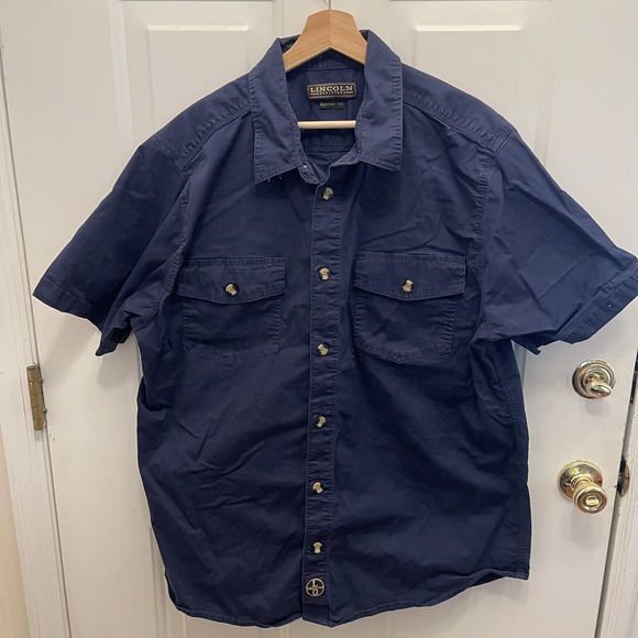 Lincoln‎ Outfitters Mens Button-Up Shirt 2XL Short Sleeve Flap Pockets Navy - Picture 2 of 7